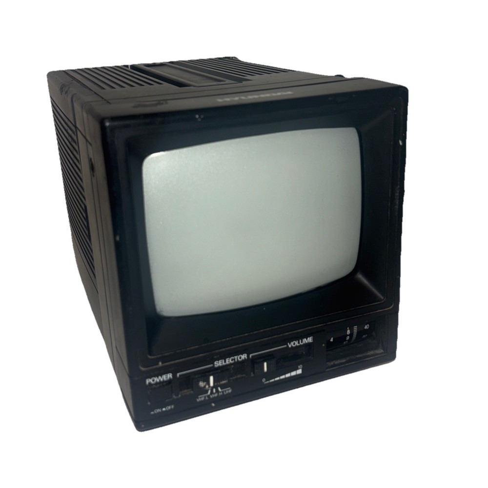 Vintage Hyundai Portable B&W TV September 1987 CRT Television Black Retro Tech